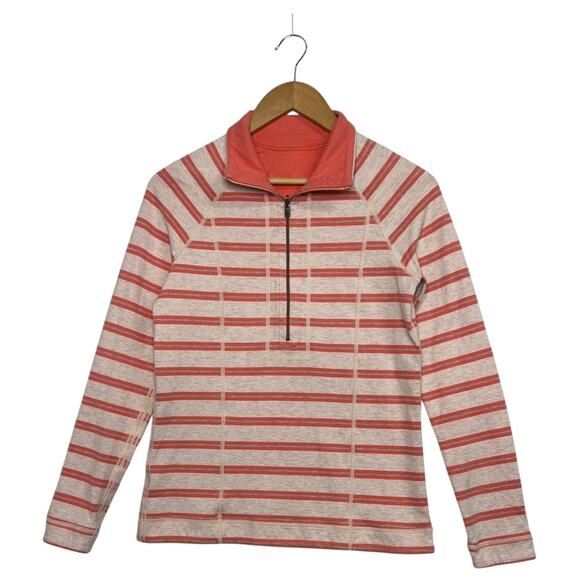 Tommy Bahama Pullover Top Womens Medium Orange Stripe Reversible Half Zip Preppy - Picture 1 of 13